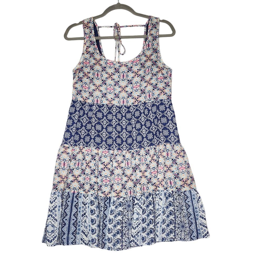 Speechless Babydoll Mini Dress Medium Tired Blue Zipper Back Tie at neck lined